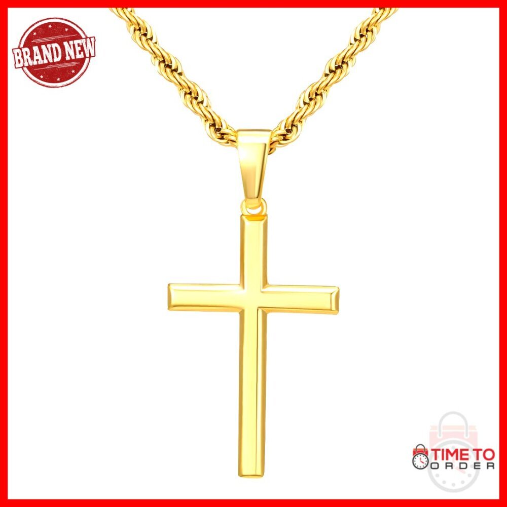 Sterling Silver Cross Pendant Necklace, Adjustable Chain, Hypoallergenic